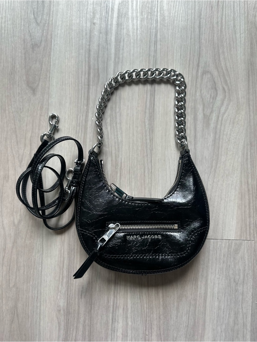 MARC JACOBS Mini Crescent Crinkle Leather Crossbody Bag Black